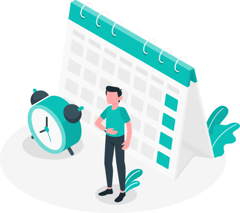 Illustration of a man standing in front of a giant deskcalendar