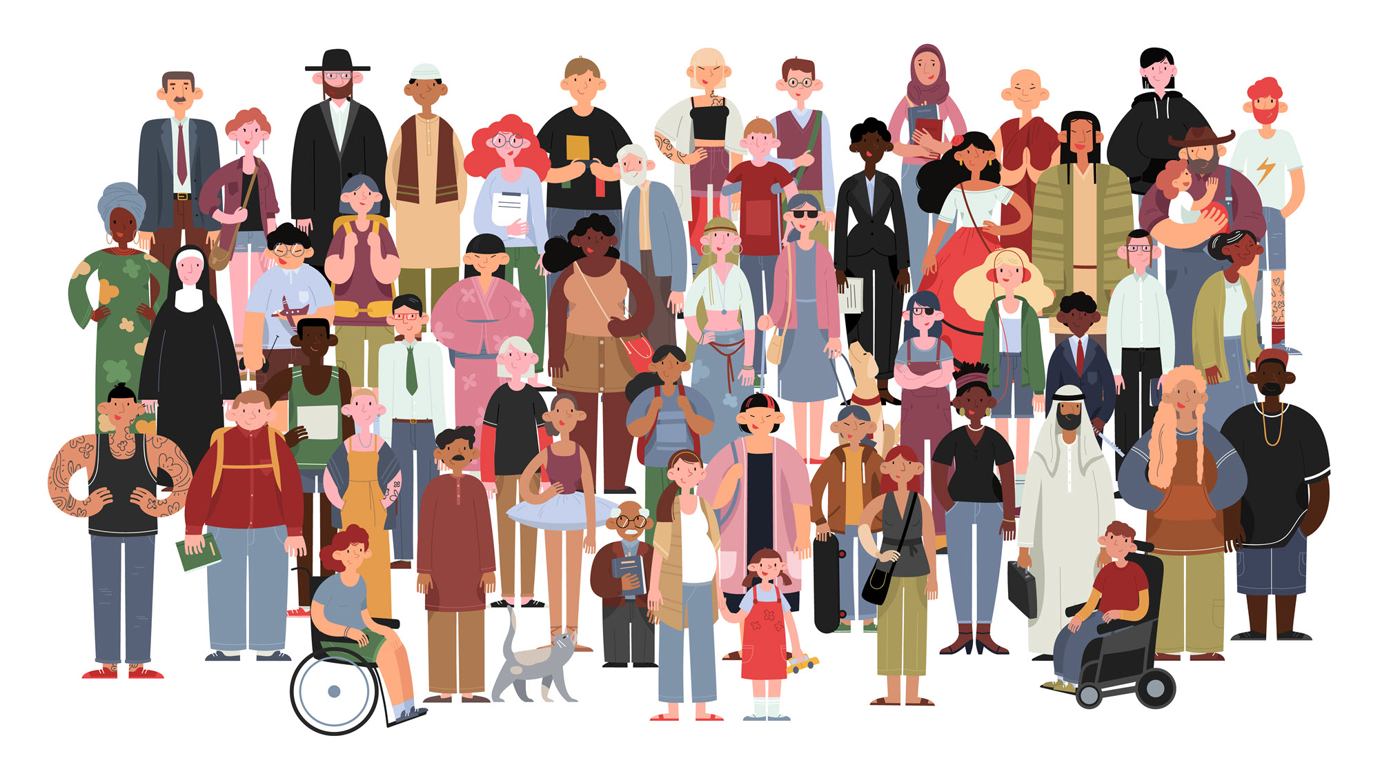 Illustration of a group of people from many different backgrounds